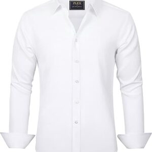 Men's Dress Shirts Solid Long Sleeve Stretch Wrinkle-Free Formal Shirt Business Casual Button Down Shirts